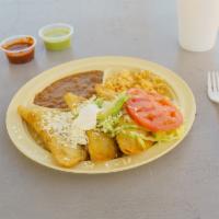 Cabeza Taquitos Dorados · 3 Taquitos Dorados With Cabeza Meat Topped With Chopped Lettuce, Cheese, Tomato, Avocado and...