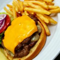 Double Cheeseburger · Two 4 oz. patty served with American and Monterey Jack cheese, tomatoes, lettuce, and onions...