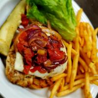 Chicken Melt · 6 oz. All-natural breast, caramelized onions and tomatoes. Havarti cheese, lettuce with crea...