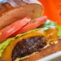 Hi-Fi Burger · 2 signature black Angus patties, American cheese, lettuce, tomato, herb aioli, brioche bun, ...