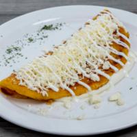 Cachapa · Sweet corn pancake served with authentic Venezuelan cheese (Queso guayanes or Queso de mano)