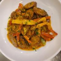 Sausage and Peppers · Italian Sausage with sweet bell peppers, toasted garlic in a spicy tomato sauce.