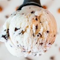 Pint Almond Joy · Almond coconut Ice Cream with chocolate shavings and toasted coconut. Vegan and Gluten-Free.