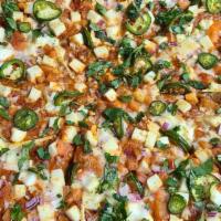 Pav-Bhaji Pizza (Indian) · Bombay street cart butter sauce, paneer, red onions, fresh jalapenos or Serrano peppers, gin...