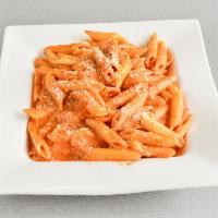 Penne A La Vodka · Penne in a creamy pink sauce with a touch of vodka.