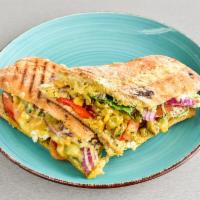 Italian Panini · Tomatoes, spinach, green olives, red onions and mozzarella cheese.