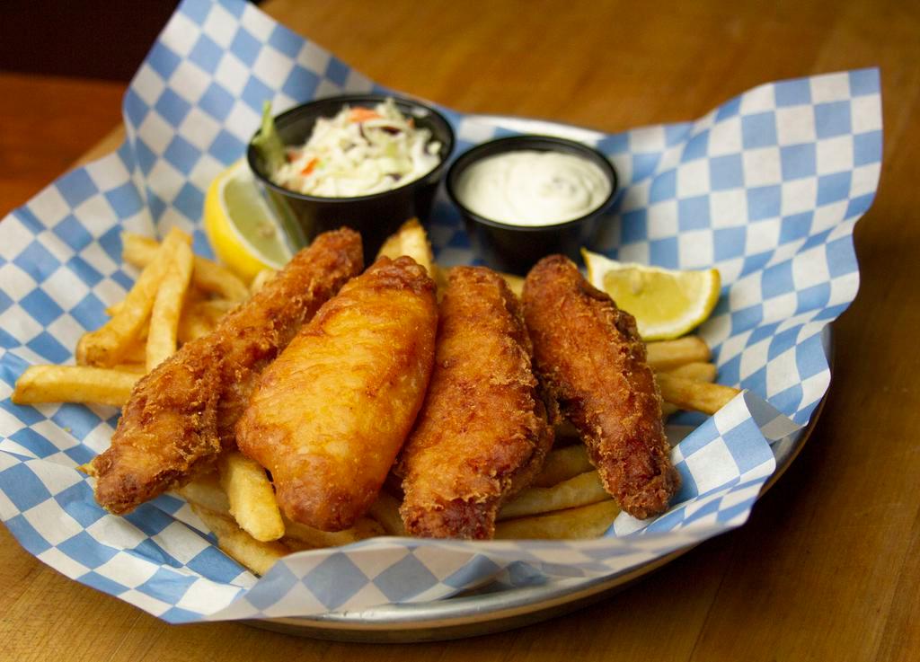 Fish & Chips · Cod fillets, fries, chips or tots. tartar sauce on side. 