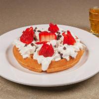 Waffle With Strawberry and Whipped Cream · Thick cake made from leavened batter or dough. 