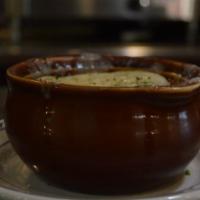 French Onion Soup Lunch · Soup that is made with stock, onions, and covered with either cheese, bread, or croutons.