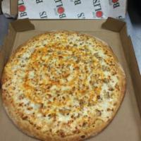 Buffalo Chicken Pizza · Charbroiled chicken, hot sauce and our special 3-cheese blend. Served with your choice of ra...