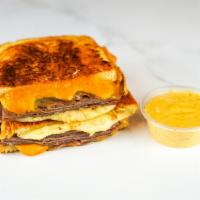 Roast Beef & Three Cheese Melt · Roast Beef, Cheddar, Swiss, and Parmesan cheese melted between buttery, toasted sourdough br...