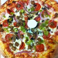 The Supreme Pizza · Pepperoni, sausage, green peppers, mushrooms, and red onions.