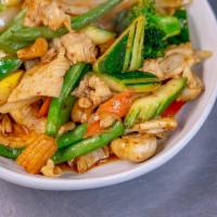 Cashew Nut Stir-Fry · Fresh assorted vegetables stir-fried with scallions, cashew nuts and pineapple in chili past...
