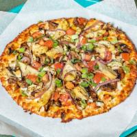 Gourmet Veggie Pizza Special · Artichoke hearts, zucchini, spinach, mushrooms, tomatoes, garlic, Italian herb seasoning, an...