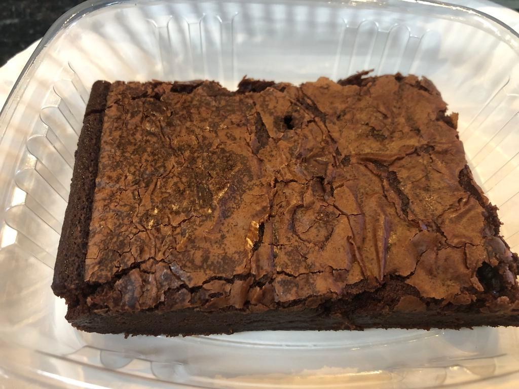 Brownie · A Delicious dense and moist chocolate brownie.