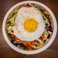 Barrio Bowl · Barrio style protein with marinated grilled chicken, romaine lettuce, Mexican-style rice, bl...