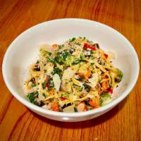 Harvest Pasta · Linguine, roasted carrots, brussels sprouts, red pepper, red onion, portabella mushrooms, sp...