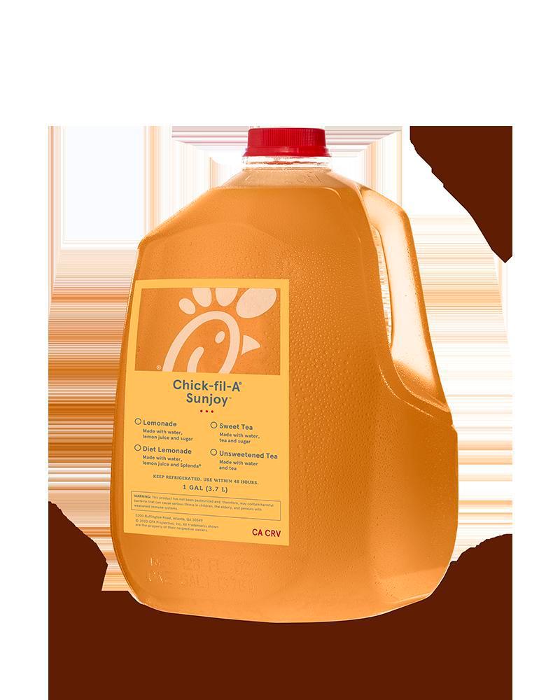 Gallon Sunjoy® (1/2 Unsweet Tea, 1/2 Lemonade) · A refreshing combination of our classic Chick-fil-A® Lemonade and freshly-brewed Unsweetened Iced Tea. 