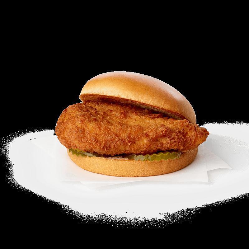 Chick-fil-A® Chicken Sandwich · A boneless breast of chicken seasoned to perfection, freshly breaded, pressure cooked in 100% refined peanut oil and served on a toasted, buttered bun with dill pickle chips. Also available on a multigrain bun.