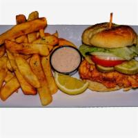Fried Cod Sandwich · Beer battered cod fillet on a hamburger bun and served with house-made tartar sauce.