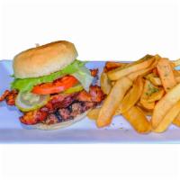 Duffy's 1/2 pound  Pub Burger · 1/2 pound. fresh, never frozen, Angus burger with lettuce, tomato, pickles and onion, cooked...