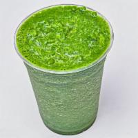 Morning Orgasm Smoothie · Kale spinach, pineapple, green apple, coconut water.