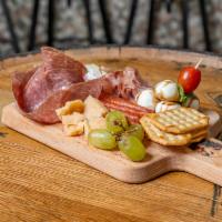 Tuscany Board · Hot coppola, prosciutto,genoa salami, sopressata, asiago, manchego, mozzarella, pistachio mo...