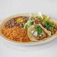 2 Soft Tacos Plate · Served with rice, beans, lettuce and pico de gallo. Freshly made corn tortillas 3 pieces.