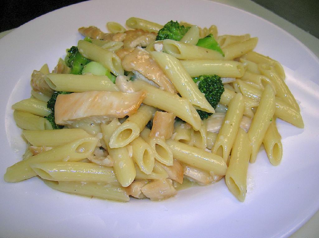 Chicken, Broccoli, and Penne · White wine and garlic.