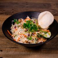 AP7. Goi Ga · Thinly sliced cabbage with chicken, cilantro, yellow onion, roasted peanuts, fried shallots,...