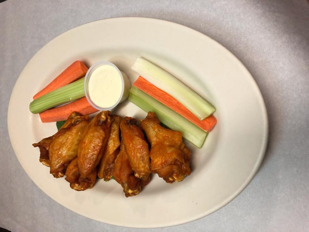 Buffalo Wings · Four drums and four wings. Served with celery and carrots. Choice of sauce and dressing.