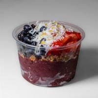 Verve Bowl · Acai base topped with organic granola, blueberries, strawberries, coconut, and honey.