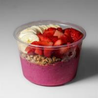 Beast Mode Bowl · Base: dragon fruit, strawberry, banana, almond butter, vegan vanilla protein powder, dates, ...