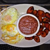 2 Eggs with Sweet Plantain, Cheese and Beans · Ripened banana. 