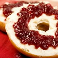 Bagel with Cream Cheese and Jelly · Boiled and baked round bread roll. Soft mild cheese. 