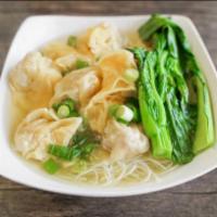 15. Cantonese Wonton Soup · Seasoned broth with filled wonton dumplings.
