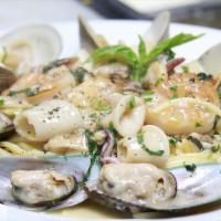 Spaghetti Frutti di Mare · Shrimp, calamari, clams and mussels in a red or white sauce.