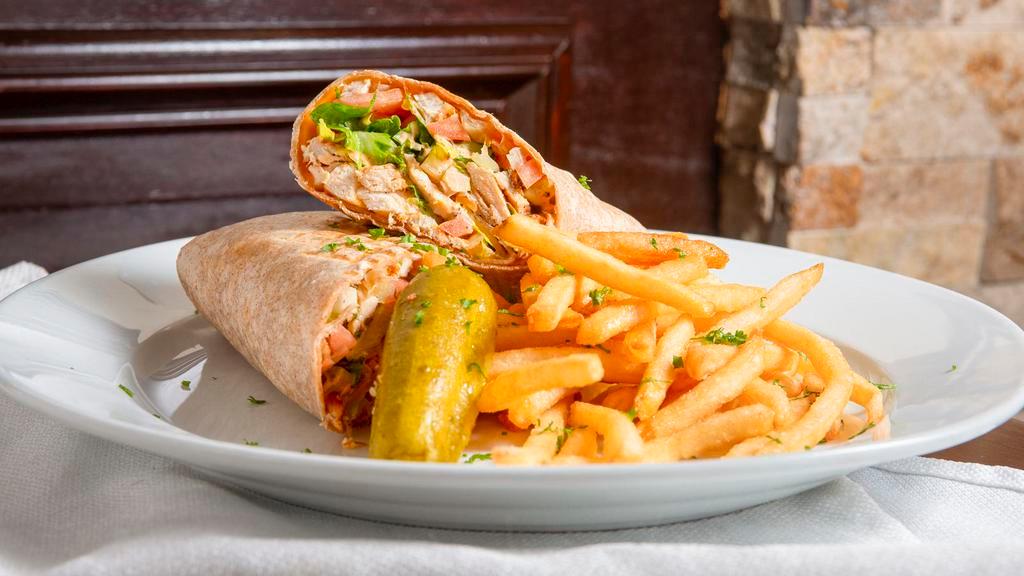Southwest Chicken · Lettuce, tomatoes, cheddar and chipotle mayo. Served with fries and pickles.