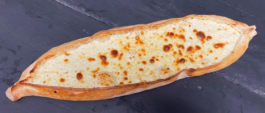 Cheese Kasarli Pide · Turkish style long pizza with shredded mozzarella cheese.