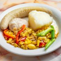 Ackee and Saltfish Breakfast · Stir fried Ackee, tomato, red pepper, green pepper and onion lightly seasoned and simmered d...