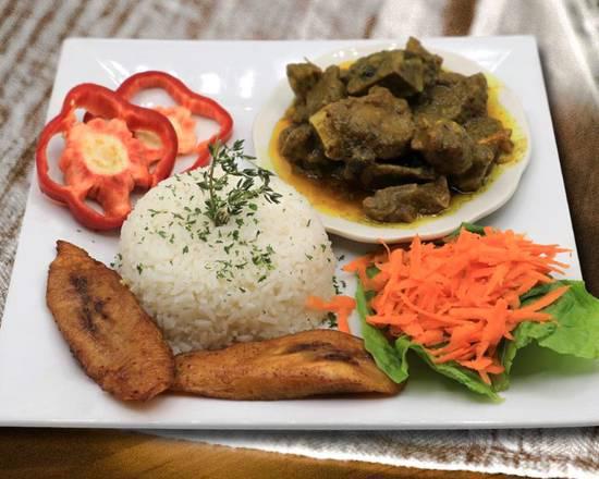 Curried Goat · Curry stewed goat meat simmered to tenderness.

