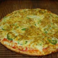 Indo-Pak Pizza · Very hot and spicy with toppings of fresh garlic, jalapeno peppers and onions, sprinkled wit...