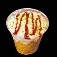 Corn-in- a- Cup · Comes in a 12 Oz cup with mayonnaise, lemon pepper, Parmesan cheese, and topped with Valenti...