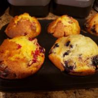Muffins · Blueberry, cranberry orange, chocolate, glorious morning or bran.