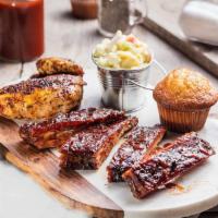 St Louis Rib-N-Meat · 4 Spareribs and choice of 1 meat. Served with choice of 2 sides and a Corn Bread Muffin
