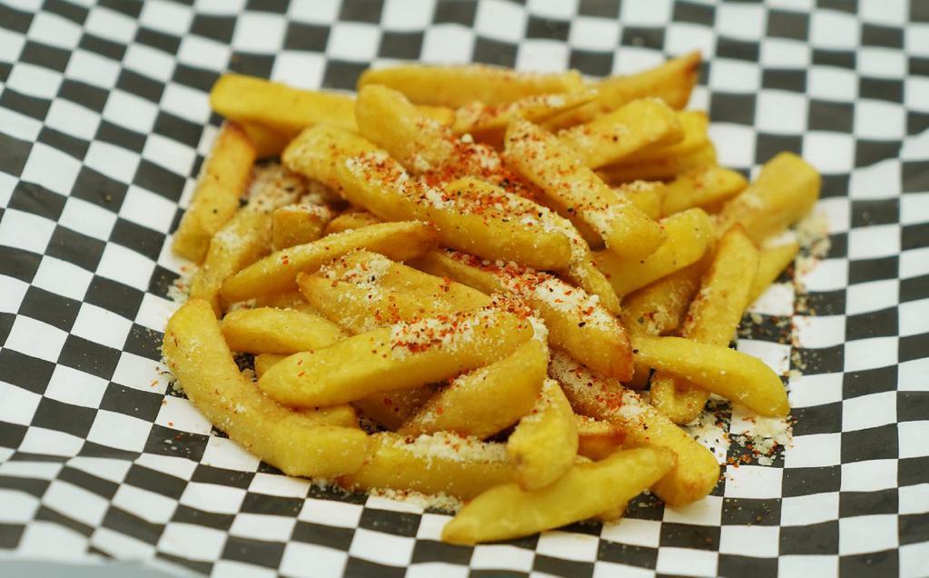 Tajin and Parmesan Cheese French Fries · Papas Fritas con Tajin y Queso Parmesano