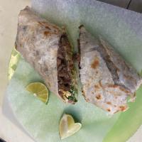 Burrito de Azada · Steak burrito. Large flour tortilla filled with your choice of meat, cheese, lettuce, tomato...