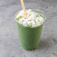 The Greener the Better Smoothie · Banana, avocado, spinach, green apple, spirulina, maca powder, ginger. Topped with toasted c...