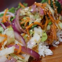 Vegetable Teriyaki Bowl · Stir-fry cabbage, red onion, broccoli, edamame, and carrots.