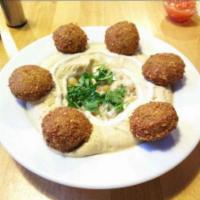 Hummus Falafel · Ground chickpeas with falafel balls.